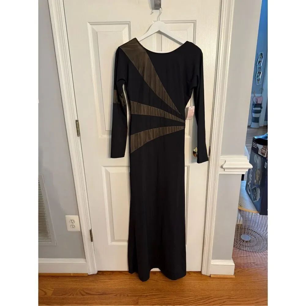 Venus Black & Nude Open Side Back Long Sleeve Gown Dress sz 10 NWT